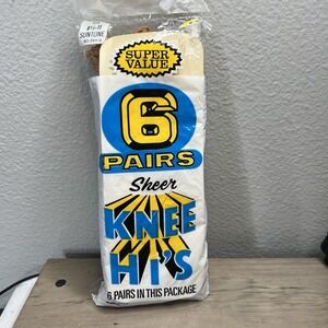 Vintage 80's Kmart 6 Pairs Sheer Knee Hi's Suntone Nylon Stockings Sz 8.5–11 NOS